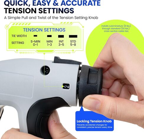 مسدس ربط بسحاب مريح موفر للجهد - أداة تثبيت ربط كابل شد قابلة للتعديل مع مقبض 16 موضع، قطع متساطح وقوة مقبض منخفضة، تناسب روابط الكابلات الصغيرة (8 رطل) إلى روابط الكابلات القياسية (50 رطلاً) in Kuwait