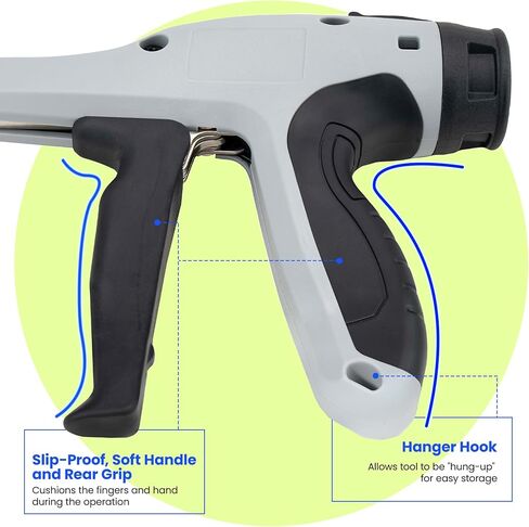 مسدس ربط بسحاب مريح موفر للجهد - أداة تثبيت ربط كابل شد قابلة للتعديل مع مقبض 16 موضع، قطع متساطح وقوة مقبض منخفضة، تناسب روابط الكابلات الصغيرة (8 رطل) إلى روابط الكابلات القياسية (50 رطلاً) in Kuwait