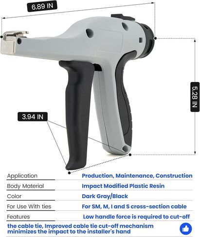 مسدس ربط بسحاب مريح موفر للجهد - أداة تثبيت ربط كابل شد قابلة للتعديل مع مقبض 16 موضع، قطع متساطح وقوة مقبض منخفضة، تناسب روابط الكابلات الصغيرة (8 رطل) إلى روابط الكابلات القياسية (50 رطلاً) in Kuwait