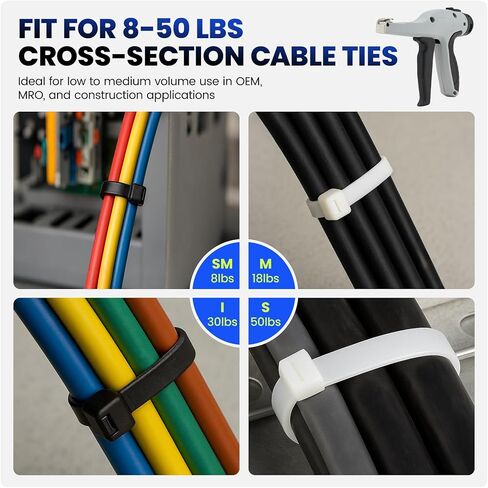 مسدس ربط بسحاب مريح موفر للجهد - أداة تثبيت ربط كابل شد قابلة للتعديل مع مقبض 16 موضع، قطع متساطح وقوة مقبض منخفضة، تناسب روابط الكابلات الصغيرة (8 رطل) إلى روابط الكابلات القياسية (50 رطلاً) in Kuwait