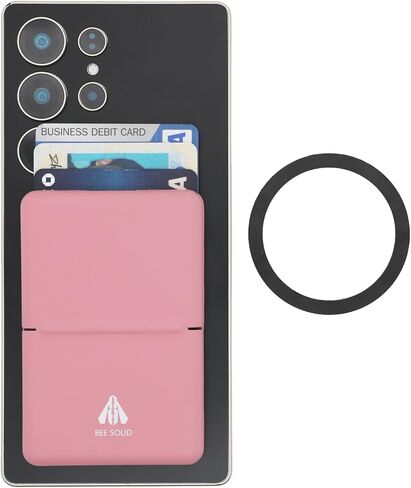 Magnetic Card Holder for iPhone, Samsung, Google, 4000-Gauss Strong Magnetic Wallet with Phone Stand, SUSJ Steel and PU Leather, 3-Card Capacity with RFID Blocking (Pink) in Saudi Arabia