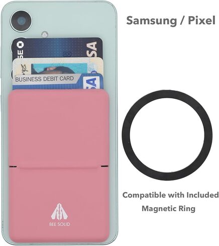 Magnetic Card Holder for iPhone, Samsung, Google, 4000-Gauss Strong Magnetic Wallet with Phone Stand, SUSJ Steel and PU Leather, 3-Card Capacity with RFID Blocking (Pink) in Saudi Arabia