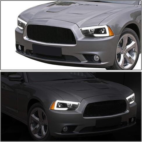 مجموعة المصابيح الأمامية لجهاز العرض LED DRL ثلاثية الأبعاد من Auto Dynasty متوافقة مع دودج تشارجر 2011 2012 2013 2014، جانب السائق والراكب، غطاء أسود in Kuwait