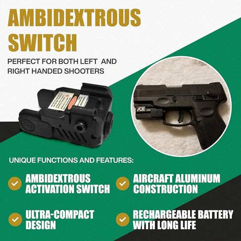 ADE Advanced Optics HG54-2 Green Laser Sight - حامل السكك الحديدية من الفئة IIIA مع مفتاح يمكن استخدامه بكلتا اليدين - ليزر مدمج لـ Glock 43X، Taurus G2C G3C GX4، Springfield XD، Canik TP9SF، Sig Sauer P320 P365 P226 in Kuwait