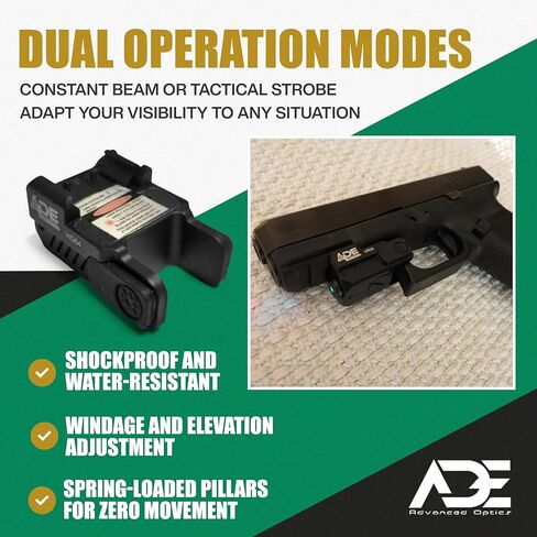 ADE Advanced Optics HG54-2 Green Laser Sight - حامل السكك الحديدية من الفئة IIIA مع مفتاح يمكن استخدامه بكلتا اليدين - ليزر مدمج لـ Glock 43X، Taurus G2C G3C GX4، Springfield XD، Canik TP9SF، Sig Sauer P320 P365 P226 in Kuwait