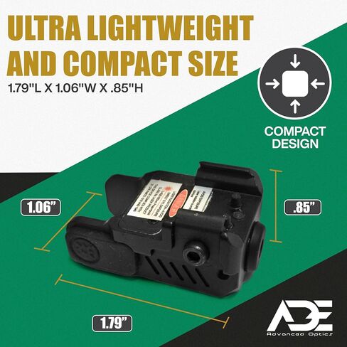 ADE Advanced Optics HG54-2 Green Laser Sight - حامل السكك الحديدية من الفئة IIIA مع مفتاح يمكن استخدامه بكلتا اليدين - ليزر مدمج لـ Glock 43X، Taurus G2C G3C GX4، Springfield XD، Canik TP9SF، Sig Sauer P320 P365 P226 in Kuwait