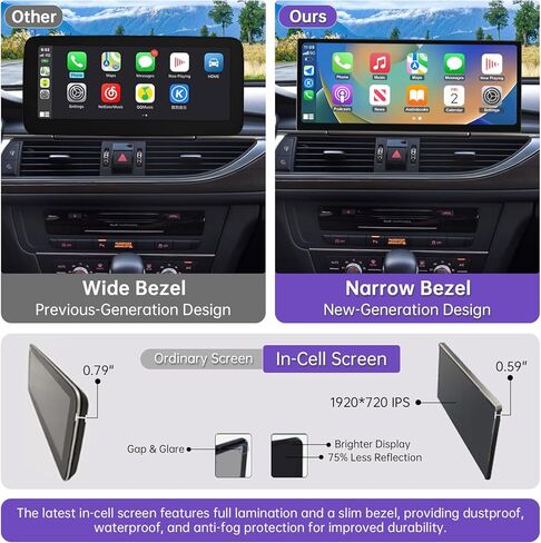 NINETOM 2026 جهاز استقبال تلقائي CarPlay Android مُحسّن مقاس 12.3 بوصة بشاشة لمس ضيقة للغاية متوافق مع Audi A6/A7 (2012-2018)، لأنظمة 3G MMI+ وRMC in Saudi Arabia