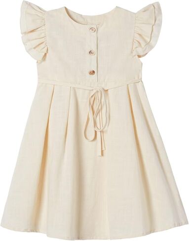 Niyage Girls Flutter Sleeve Dress Toddler Elegant Ruffle Button Down Casual Dresses in Saudi Arabia