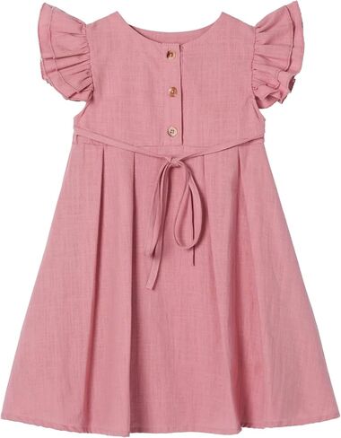 Niyage Girls Flutter Sleeve Dress Toddler Elegant Ruffle Button Down Casual Dresses in Saudi Arabia