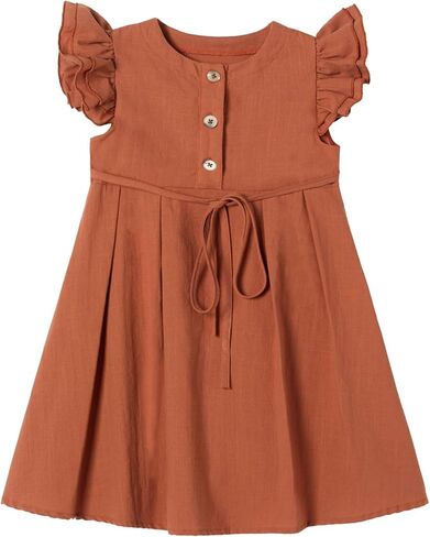 Niyage Girls Flutter Sleeve Dress Toddler Elegant Ruffle Button Down Casual Dresses in Saudi Arabia
