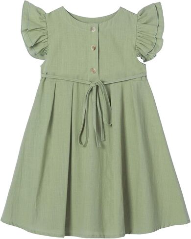 Niyage Girls Flutter Sleeve Dress Toddler Elegant Ruffle Button Down Casual Dresses in Saudi Arabia