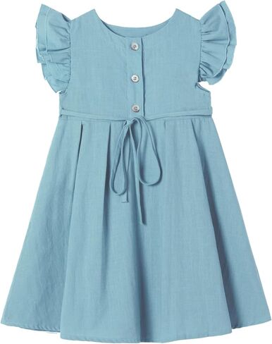 Niyage Girls Flutter Sleeve Dress Toddler Elegant Ruffle Button Down Casual Dresses in Saudi Arabia