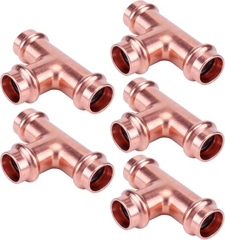 ROGVOC Copper Press Fittings Equal Tee, 10-Pcs 1/2 x 1/2 x 1/2 inch Heavy Duty Pro Press Fittings, P x P x P for Copper Fitting Connection, NSF 61 & 372, cUPC Certified in Saudi Arabia
