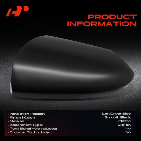 A-Premium Passenger Side Rearview Mirror Cover Cap - Compatible with Hyundai Elantra 2021 2022 2023 - Smooth Black, Without Turn Signal Hole in Saudi Arabia