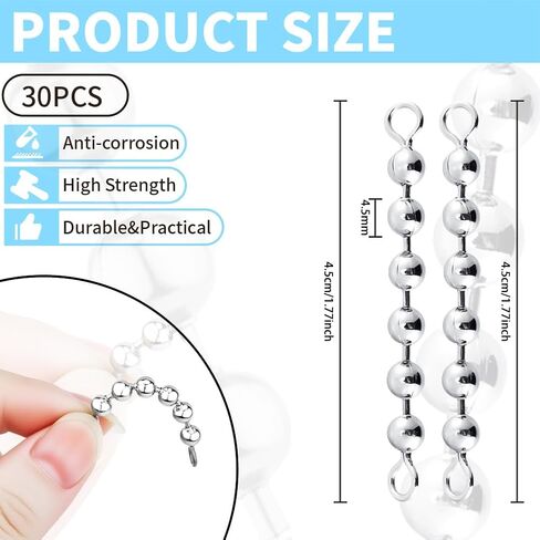 30PCS Fishing Bead Chain Swivels Stainless Steel Catfish Stainless Steel Fishing Balls Chain Swivels for Freshwater Saltwater Salmon Walleye in Saudi Arabia