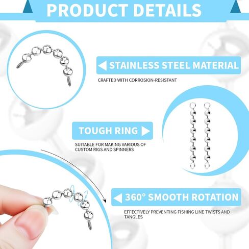 30PCS Fishing Bead Chain Swivels Stainless Steel Catfish Stainless Steel Fishing Balls Chain Swivels for Freshwater Saltwater Salmon Walleye in Saudi Arabia