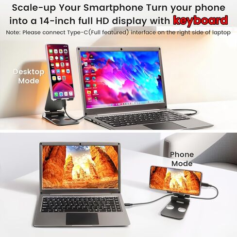 شاشة محمولة مع لوحة مفاتيح، 14 بوصة 1080 بكسل FHD Lapdock متوافقة مع Raspberry Pi/Mini PC/Phone/PC/Game Console، بطارية مدمجة CrowView Note (يتضمن كابل TypeC وHDMI كامل الميزات) in Kuwait