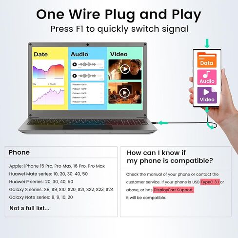 شاشة محمولة مع لوحة مفاتيح، 14 بوصة 1080 بكسل FHD Lapdock متوافقة مع Raspberry Pi/Mini PC/Phone/PC/Game Console، بطارية مدمجة CrowView Note (يتضمن كابل TypeC وHDMI كامل الميزات) in Kuwait