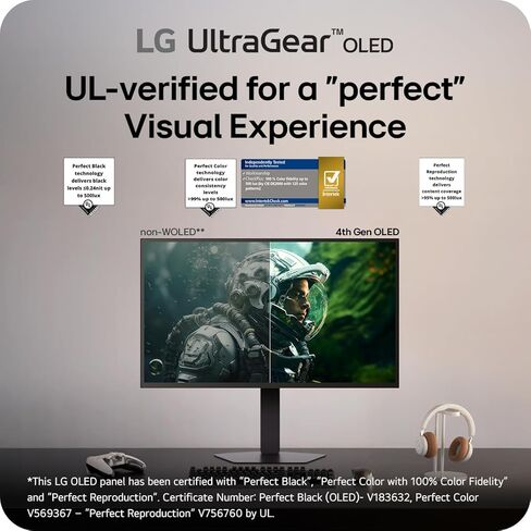 27GX790B-B شاشة ألعاب OLED Ultragear QHD (3440 x 1440) مقاس 27 بوصة، وضع مزدوج (QHD 540 هرتز/ HD 720 هرتز)، 0.02 مللي ثانية، TrueBlack 500، متوافق مع NVIDIA G-Sync، AMD FreeSync Premium Pro، DisplayPort 2.1، USB-C، أسود in Kuwait