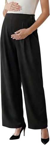 OUGES Women's Linen Maternity Pants Casual Work Adjustable Waist Straight Leg Business Office Trousers with Pockets in Saudi Arabia