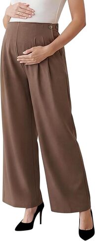 OUGES Women's Linen Maternity Pants Casual Work Adjustable Waist Straight Leg Business Office Trousers with Pockets in Saudi Arabia