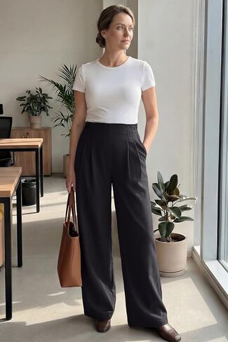 OUGES Women's Linen Maternity Pants Casual Work Adjustable Waist Straight Leg Business Office Trousers with Pockets in Saudi Arabia