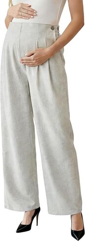OUGES Women's Linen Maternity Pants Casual Work Adjustable Waist Straight Leg Business Office Trousers with Pockets in Saudi Arabia