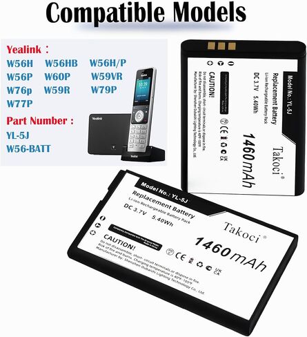 10-Pack 1460mAh 3.7V 5.4Wh Upgrade YL-5J Batteries Compatible with Yealink W59R W56H W56H/P W79P W76P W60P W77P Battery with Tools in Saudi Arabia