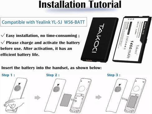 10-Pack 1460mAh 3.7V 5.4Wh Upgrade YL-5J Batteries Compatible with Yealink W59R W56H W56H/P W79P W76P W60P W77P Battery with Tools in Saudi Arabia
