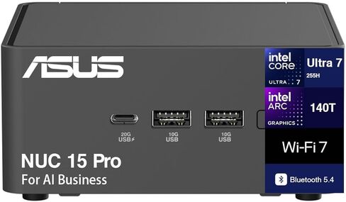 ASUS NUC 15 Pro Tall Barebones Mini PC VESA mountable (Intel Ultra 7-255H, Intel Arc 140T, up to 96GB DDR5, Dual Storage, 2 Thunderbolt 4, WiFi 7, BT 5.4, Toolless Chassis Access, 2 HDMI, RJ-45) in Saudi Arabia