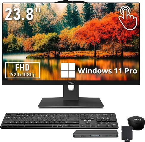 msi Modern AM242TP 23.8" FHD Touchscreen AIO Desktop, Intel Core 7-150U, 32GB DDR5, 1TB SSD+1TB HDD, FHD Camera, Wi-Fi 6E, Wireless Keyboard & Mouse, Windows 11 Pro, Black, 1TB Docking Station Set in Saudi Arabia