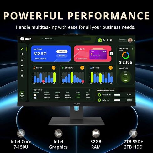 msi Modern AM242TP 23.8" FHD Touchscreen AIO Desktop, Intel Core 7-150U, 32GB DDR5, 1TB SSD+1TB HDD, FHD Camera, Wi-Fi 6E, Wireless Keyboard & Mouse, Windows 11 Pro, Black, 1TB Docking Station Set in Saudi Arabia