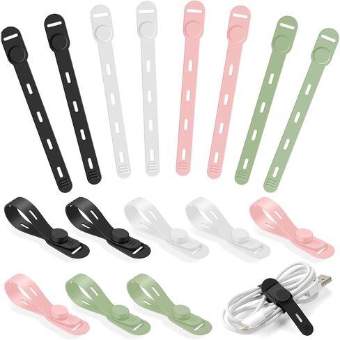 OneLeaf Reusable Silicone Cable Ties, Soft Cord Bundlers for USB Chargers, Kitchen Appliance, Adjustable Wire Management Straps with Secure Buckle, Travel Tech & Cruise Essentials Keepers, Multicolor in Kuwait