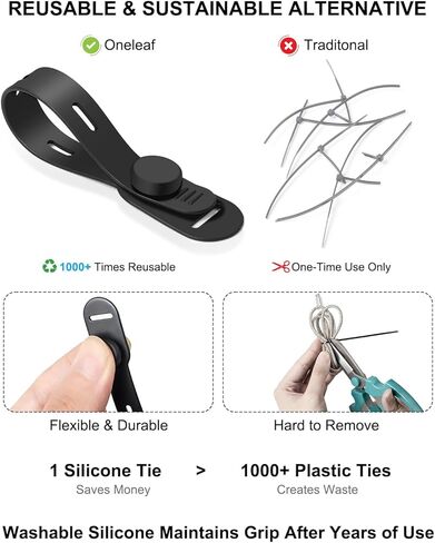 OneLeaf Reusable Silicone Cable Ties, Soft Cord Bundlers for USB Chargers, Kitchen Appliance, Adjustable Wire Management Straps with Secure Buckle, Travel Tech & Cruise Essentials Keepers, Multicolor in Kuwait