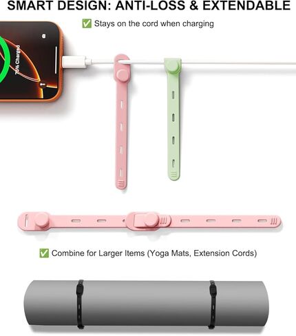 OneLeaf Reusable Silicone Cable Ties, Soft Cord Bundlers for USB Chargers, Kitchen Appliance, Adjustable Wire Management Straps with Secure Buckle, Travel Tech & Cruise Essentials Keepers, Multicolor in Kuwait