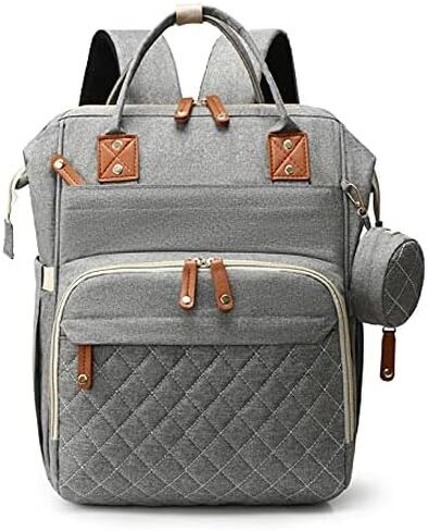 حقيبة ظهر للحفاضات، حقيبة سفر متعددة الوظائف للأطفال مع وسادة تغيير الحفاضات، حاملات زجاجات معزولة، حقيبة اللهاية وأشرطة عربة الأطفال، مقاومة للماء بسعة كبيرة، للجنسين (رمادي وردي) in Kuwait