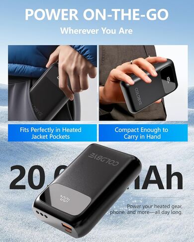 مجموعة بطاريات سترة التدفئة ColdBye 𝟕.𝟒𝐕 5𝐀 𝟐𝟎𝟎𝐦𝐀𝐡، مخرج Type-C وUSB 5V 7.4V منافذ DC مدمجة ثلاثية الحجم (3.5 مم / 3.8 مم / 4.0 مم) للسترة المُدفأة in Saudi Arabia