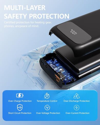 مجموعة بطاريات سترة التدفئة ColdBye 𝟕.𝟒𝐕 5𝐀 𝟐𝟎𝟎𝐦𝐀𝐡، مخرج Type-C وUSB 5V 7.4V منافذ DC مدمجة ثلاثية الحجم (3.5 مم / 3.8 مم / 4.0 مم) للسترة المُدفأة in Saudi Arabia