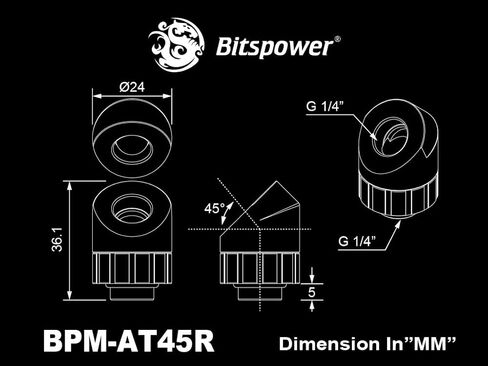 Bitspower Artemis Rotary 45-Degree Extender, Sandblast Silver, 2-Pack, TR-BPM-AT45R-SL-2P in Saudi Arabia