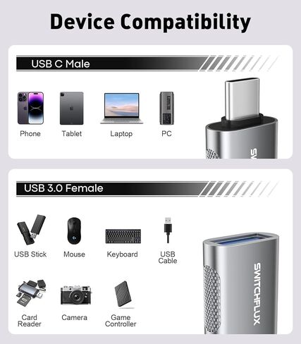 USB C to USB Adapter [3 Pack], 10Gbps Type C Male to USB 3.0 Female OTG Converter for MacBook Pro/Air, iPhone 15/16 Pro, iPad Pro, Samsung S24, Charging, Data Transfer in Saudi Arabia