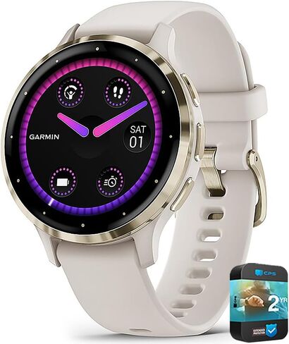 ساعة Garmin 010-N2785-02 Venu 3S Health Fitness GPS الذكية بإطار ذهبي ناعم/شريط رمادي 41 ملم (متجدد) مع حزمة حماية محسنة CPS لمدة عامين in Kuwait