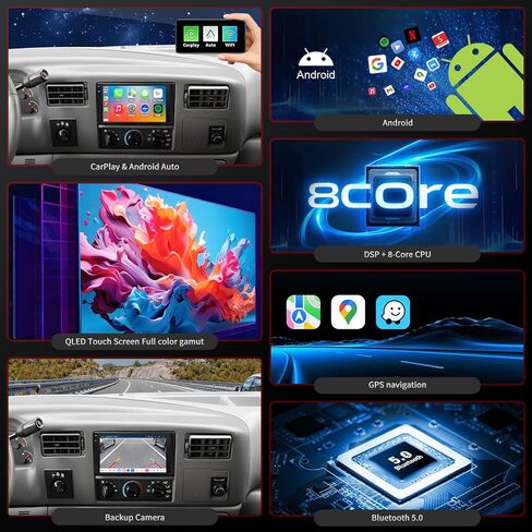لترقية راديو Ford F150 1997-2003، F250 F350 1998-2008، نظام ستيريو CPU 8core شبكة 4G، شاشة QLED تعمل باللمس، Carplay وAndroid Auto، كاميرا احتياطية مجانية in Kuwait