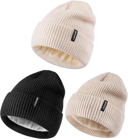 MSDC Beanies Women 3 Pack، قبعات شتوية للنساء والرجال مبطنة بالصوف دافئة للطقس البارد، قبعة صغيرة للنساء قبعة جمجمة أنيقة in Kuwait
