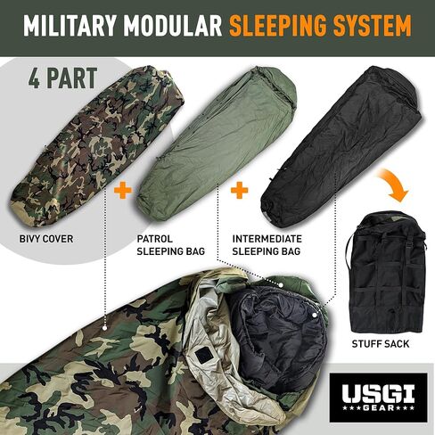 Military Sleeping Bag System Tactical Gear – 4-Part Modular Sleeping Bags Cold Weather Includes Stuff Sack, Bivy Cover, Intermediate Cold Weather and Patrol Bag – Waterproof and Lightweight in Saudi Arabia