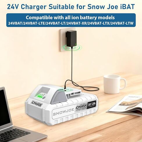 شاحن محول سريع 24 فولت لبطارية ليثيوم أيون Snow Joe&Sun Joe 24 فولت، 24VCHRG-QC iON+ شاحن لنماذج بطاريات سلسلة iBAT24 و24BAT، iBAT24-LT، iBAT24-XR، 24VBAT-LTE، 24VBAT-XR سلك إمداد الطاقة PSU in Kuwait
