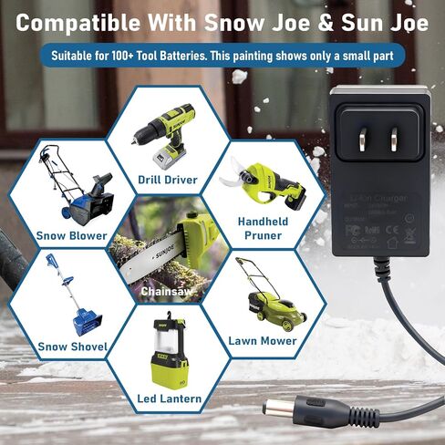 شاحن محول سريع 24 فولت لبطارية ليثيوم أيون Snow Joe&Sun Joe 24 فولت، 24VCHRG-QC iON+ شاحن لنماذج بطاريات سلسلة iBAT24 و24BAT، iBAT24-LT، iBAT24-XR، 24VBAT-LTE، 24VBAT-XR سلك إمداد الطاقة PSU in Kuwait