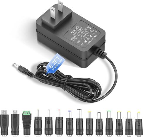 ALITOVE 12V DC مزود الطاقة 1A 12W محول تيار متردد 100-240V 50-60hz إلى 12 فولت 1Amp 0.5A سلك طاقة محول 6.5FT 5.5 x 2.5mm 2.1mm قابس مع 14 طرف لشريط LED ضوء كاميرا CCTV الأمنية والمزيد in Kuwait