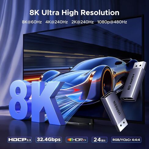 منفذ عرض UGREEN 8K@60 هرتز إلى محول HDMI أحادي الاتجاه مع 4K@240 هرتز 2K@240 هرتز، DP 1.4 PC إلى HDMI 2.1 كابل عرض ذكر إلى أنثى، محول ألومنيوم يدعم VRR متوافق مع AMD NVIDIA in Saudi Arabia