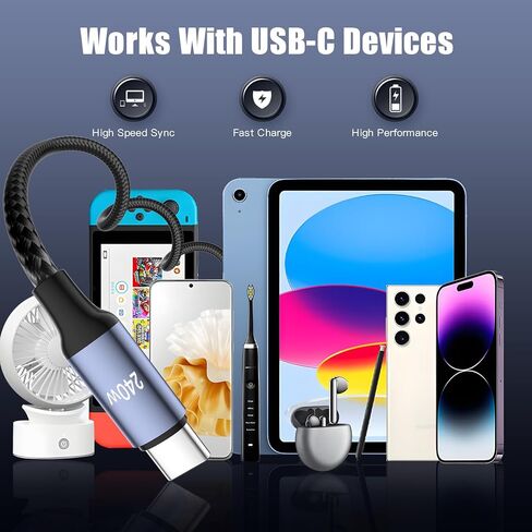 240W USB C to USB C Cable Coiled 4.92FT, Braided Type C Charger for Car 240W Fast Charging Cord Compatible with iPhone 17 16 15, iPad, Samsung Galaxy, Google Pixel, Moto, LG, TCL Phones in Kuwait