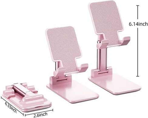 Pink，The Adjustable Angle and Height of The Mobile Phone Stand are Suitable for All Mobile Phones and can be Folded for Office use in Saudi Arabia